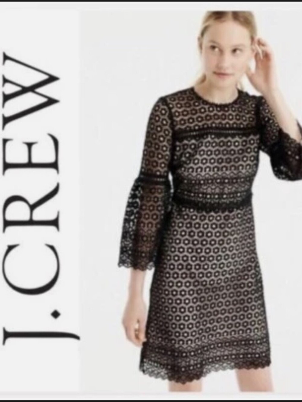 EUC J. Crew Lined Black Lace Dress